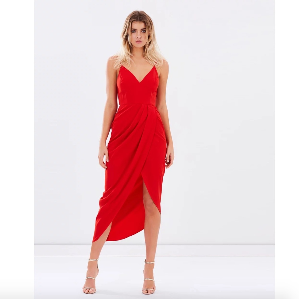 Red Shona Joy Cocktail Drape Dress Size 6